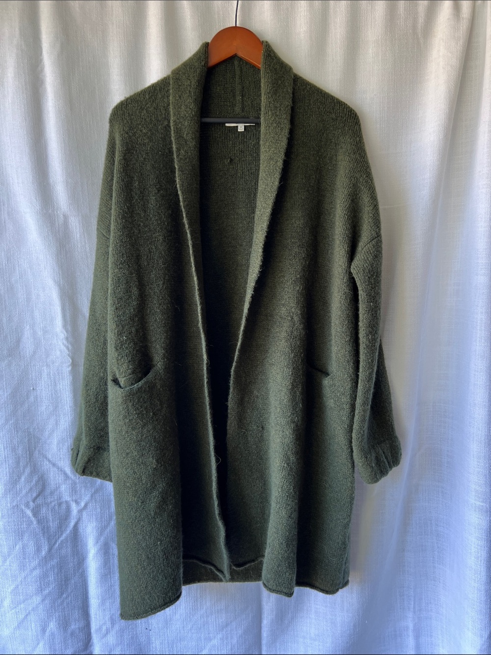 Madewell Olive Green Shawl-Collar Open Cardigan